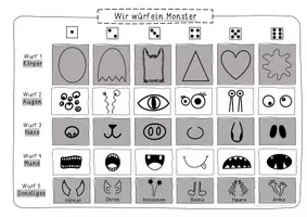 Vorschau - Mal- und Bastelvorlagen - Wir würfeln und zeichnen Monster - Kunst - Seite 1