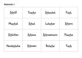 Vorschau - Stationenlernen - Bilderlotto "Sch sch" - Wörter (Grundschrift schwarz-weiß) - Seite 2