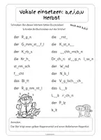 Aperçu - Feuilles d'exercices - Rätsel - Vokale einsetzen Herbst - Page 1