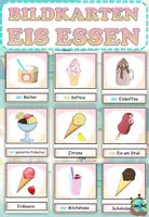Aperçu - Matériel pour travaux manuels / dessin - Cartes d'images et cartes de mots "Eis essen" Allemand - Page de couverture