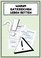 Vorschau - Arbeitsblätter - Satzzeichen retten Leben! Lustige Beispiele zur Kommasetzung, Groß- und Kleinschreibung - Deckblatt
