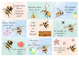 Vorschau - Mal- und Bastelvorlagen - Tierische Feriengrüße zum Schulschluss - Bienenklasse - Seite 1