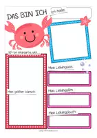 Vorschau - Arbeitsblätter - Das bin ich - Krabbenklasse Vorstellung in der Grundschule - Seite 1