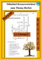 Vorschau - Spiele - Kreuzworträtsel Stilmittel Herbstgedichte - als PDF & Word - Deckblatt