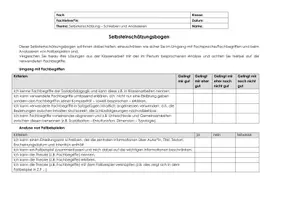 Vorschau - Arbeitsblätter - Selbsteinschätzungsbogen Schreiben und Analysieren - Seite 1