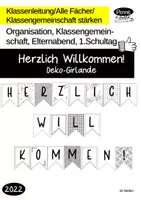 Vorschau - Mal- und Bastelvorlagen - Girlande Herzlich Willkommen! - Deko Klassenraum, Tag der offenen Tür, Elternabend - Deckblatt