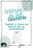 Vorschau - Arbeitsblätter - UR1 Einführung in das Fach Geschichte - 1. Stunde: Einzelmaterial Fragebogen - Deckblatt