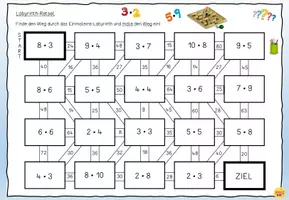 Vorschau - Arbeitsblätter - MATHE Kleines Einmaleins - Labyrinth Rätsel Arbeitsblatt 3 - Deckblatt