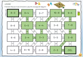 Vorschau - Arbeitsblätter - MATHE Kleines Einmaleins - Labyrinth Rätsel Arbeitsblatt 3 - Seite 1