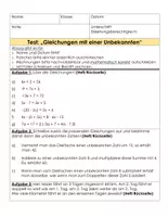 Vorschau - Test - Mathetest Gleichungen mit einer Unbekannten - Deckblatt