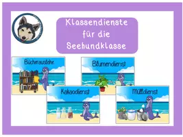Vorschau - Präsentationen/Tafelbilder - Klassendienste Seehund Seehundklasse #Klassentier - Deckblatt