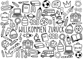 Vorschau - Mal- und Bastelvorlagen - Willkommen Zurück - Schulstart Doodle Ausmalbilder - Seite 2