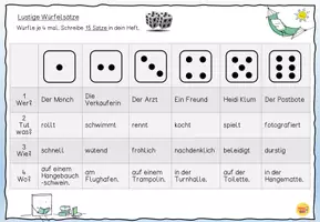Vorschau - Arbeitsblätter - Lustige Würfelsätze Quatschsätze Deutsch Satzbau Schreiben Lesen - Seite 1