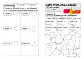 Vorschau - Arbeitsblätter - Wochenhausaufgabe Körperformen Mathematik - Seite 1