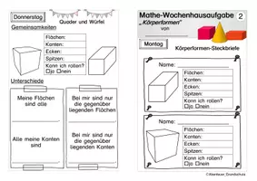 Vorschau - Arbeitsblätter - Wochenhausaufgabe Körperformen Mathematik - Seite 3