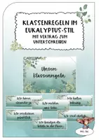 Vorschau - Poster - Klassenregeln (Eukalyptus, türkis oder beige) mit Vertrag zum Unterzeichnen - Deckblatt