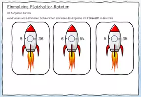 Vorschau - Stationenlernen - Mathe Einmaleins Raketen 1x1 Platzhalter-Aufgaben Kopfrechnen - Seite 1