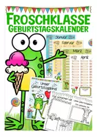 Vorschau - Mal- und Bastelvorlagen - Geburtstagskalender Froschklasse Frosch Klassentier - Deckblatt