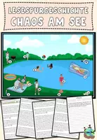 Vorschau - Arbeitsblätter - Lesespurgeschichte mit offenem Ende "Chaos am See" 3-fach differenziert DaZ / Deutsch - Deckblatt