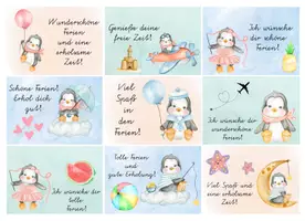 Vorschau - Mal- und Bastelvorlagen - Tierische Feriengrüße zum Schulschluss - Pinguinklasse - Seite 1