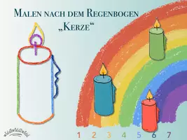 Vorschau - Arbeitsblätter - Malen nach den Farben des Regenbogens „KERZE“ - regelgeleitetes Zeichnen - Deckblatt