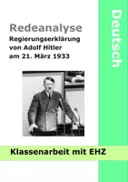 Vorschau - Klassenarbeiten - Klassenarbeit mit EHZ - Rede - Hitler Redeanalyse - Regierungserklärung - Analyse - Klausur - Nationalsozialismus - Deckblatt