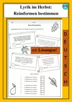 Vorschau - Arbeitsblätter - Lyrik im Herbst: Reimformen bestimmen - Deckblatt