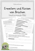 Vorschau - Arbeitsblätter - ABs zum Erweitern und Kürzen von Brüchen (Alltagsnahe Aufgaben) - Deckblatt