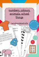 Vorschau - Arbeitsblätter - Lernstandskontrolle numbers 1-20, colours, animals, school things, clothes - Deckblatt