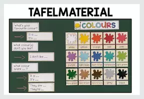 Vorschau - Präsentationen/Tafelbilder - Colours / Colors – Farben Englisch, Tafelmaterial, Dialog, Speaking, Vocabulary, Wortschatz, Sätze bilden, Fragen und Antworten | Englischunterricht, Klasse 3, 4, Grundschule - Seite 1