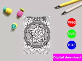 Aperçu - Affichage - Carte de France avec Mandala à colorier - Page de couverture