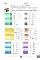 Vorschau - Arbeitsblätter - Kernaufgaben - Einmaleins mit 1, 2 und 10 (6 AB mit Lernvideolink) - Deckblatt