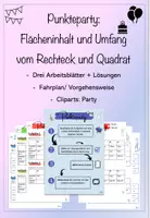 Vorschau - Arbeitsblätter - Punkteparty: Flächeninhalt und Umfang vom Rechteck und Quadrat - Arbeitsblätter - Deckblatt