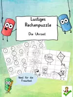Vorschau - Arbeitsblätter - Uhrzeit Rechenpuzzle Sommer - Deckblatt
