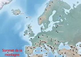 Aperçu - Affichage - Carte de l'Europe. Les sommets des montagnes d'Europe - Page de couverture