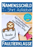 Vorschau - Anderer Materialtyp - Aufkleber Namensschild Faultierklasse Klassentier Faultier Schulanfang - Deckblatt