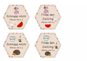 Vorschau - Spiele - Schnapp mich | Finde den Zwilling | Wörter mit E e | Kartenspiel - Seite 1