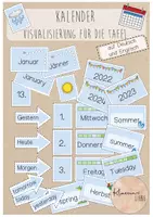 Vorschau - Poster - Tafelkalender Visualisierung auf Deutsch und Englisch (blau) - Deckblatt