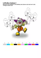 Vorschau - Arbeitsblätter - Rechnen zu Karneval - Clown, Luftballons - Addieren, Subtrahieren, Multiplizieren und Dividieren - Mathe - Seite 1