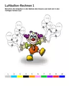 Vorschau - Arbeitsblätter - Rechnen zu Karneval - Clown, Luftballons - Addieren, Subtrahieren, Multiplizieren und Dividieren - Mathe - Seite 2