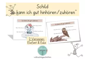 Vorschau - Poster - Schild "So kann ich gut Hinhören / Zuhören" Elefant & Eule - Deckblatt