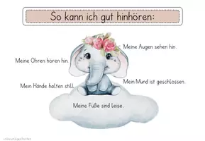Vorschau - Poster - Schild "So kann ich gut Hinhören / Zuhören" Elefant & Eule - Seite 1