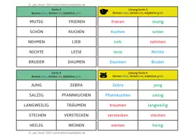 Vorschau - Arbeitsblätter - Nomen, Verben und Adjektive unterscheiden, Wortarten (86 Klammerkarten mit Lösungen) - Seite 2