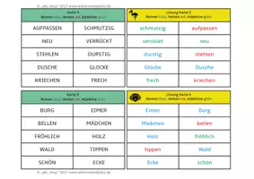 Vorschau - Arbeitsblätter - Nomen, Verben und Adjektive unterscheiden, Wortarten (86 Klammerkarten mit Lösungen) - Seite 3