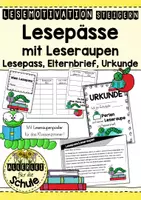 Vorschau - Fördermaterial/Inklusion - Lesepass Grundschule mit Leseraupe – Lesemotivation fördern + Elternbrief & Urkunden - Deckblatt
