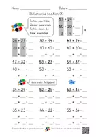Vorschau - Arbeitsblätter - Halbschriftliche Addition / Stellenweises Vorgehen (9 AB mit Lernvideolink und Test) - Deckblatt