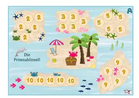 Vorschau - Spiele - Spiel "Die Primzahlinsel" zu Teilbarkeitsregeln und Primzahlen - Deckblatt