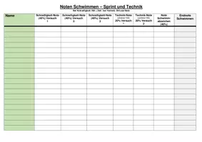 Vorschau - Stundenentwürfe - Schwimmabzeichen - praktischer Teil -- Tabelle zum notieren - Seite 1