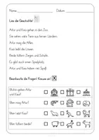 Vorschau - Arbeitsblätter - Lesen, Textverständnis, Differenzierung, Artur und Kisa im Zoo - Seite 1