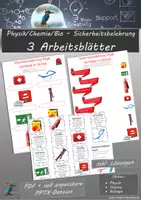 Vorschau - Arbeitsblätter - Physik / Biologie / Chemie / NW - Sicherheit im Fachraum / Verhalten im Notfall: 3 Arbeitsblätter (voll anpassbar) - Deckblatt
